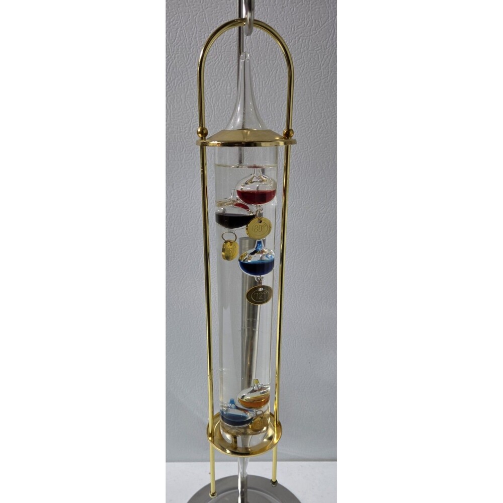 Vintage Galileo Atchimedes Bubble Thermometer W/ Brass Hanging Stand 17"